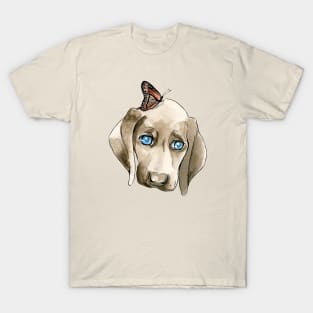 Sad Pointer Dog with Butterfly T-Shirt